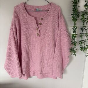 Free People FP Beach Hailee Waffle Knit Henley Sweater - Pink - M